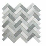 55STM020 Carrara and Crystal White with Antique Marble Herringbone Mosaics SQUAREFOOT FLOORING - MISSISSAUGA - TORONTO - BRAMPTON
